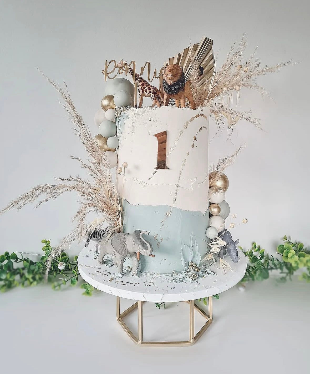 Sage green safari cake